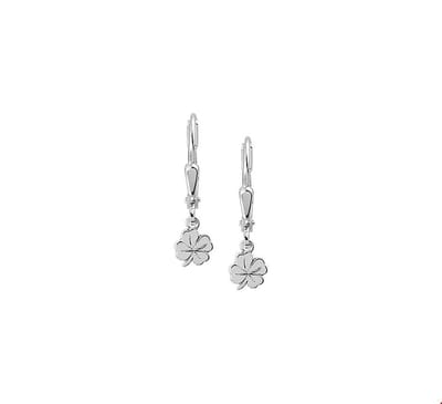 oorhangers klaver brisur haak zilver wit 1004207
