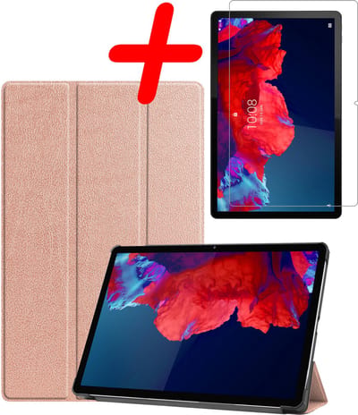 Hoesje Geschikt voor Lenovo Tab P11 Plus - Met Screenprotector - Trifold Bookcase - Hard Cover - Hardcover Book Case - Tablet Hoes - Rosé goud