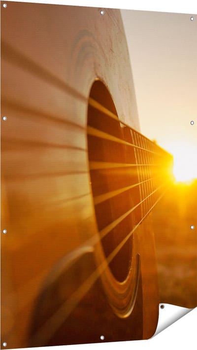 Gards Tuinposter Gitaar Spelen tijdens Zonsondergang - 100x150 cm - Tuindoek - Tuindecoratie - Wanddecoratie buiten - Tuinschilderij