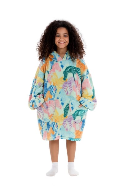 Badrock hoodie deken voor kinderen - Fleece Deken met Mouwen - Hoodie Blanket - Jongens en Meisjes - Hoodie Deken met Capuchon - maat 128/152 - zebra