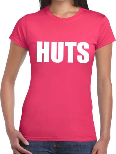 HUTS tekst t-shirt roze dames - dames shirt HUTS S