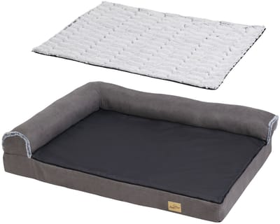 BingoPaw Hondenbed XXL - Hondensofa - Orthopedische bank met traagschuim - Uitneembare vulling - Extra dikke vulling - Verwisselbare hoes - Wasbare hondenmanden - Grijs - 135 x 100 x 12 cm