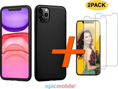 Hoesje geschikt voor iPhone 11 Pro Zwart Siliconen Hoesje - 2x Tempered Glass Screenprotector - EPICMOBILE