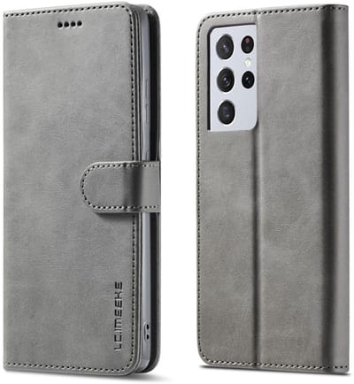 LC.IMEEKE Hoesje - Geschikt voor Samsung Galaxy S21 Ultra Hoesje - LC.IMEEKE Luxe Book Case - Grijs