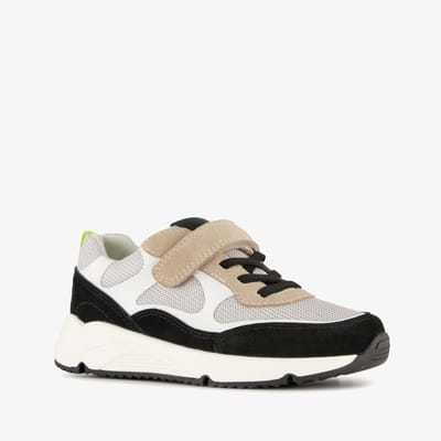 Stap suède jongens sneakers beige zwart - Maat 28 - Echt leer