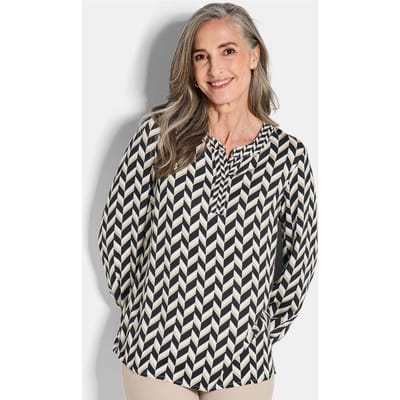 Gedessineerde blouse van viscose-satijn - steengrijs / zwart / gedess. - Gr. 38 van Goldner Fashion