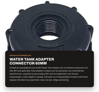 Dailygoods Water Tank Adapter - Connector 60mm - Hoogwaardige kunststof - Zwart - 3/4 inch aansluiting - Geschikt voor 1000 Liters tanks