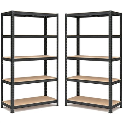 5-laags zwaar stalen rek, set van 2, 180×90×40cm, zwart, schroefloze montage, deelbaar en verstelbaar, hoge draagkracht 175 kg per plank, anti-kantel, ideaal voor garage, magazijn en kelder