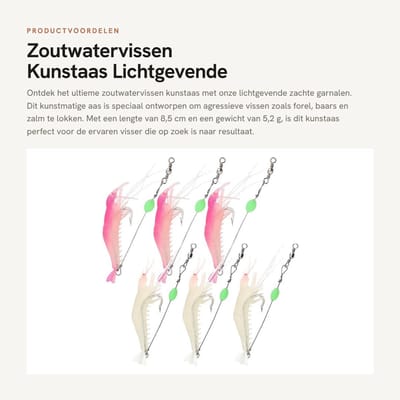 Dailygoods- Kunstaas set - Lichtgevende garnalen - Aas voor roofvis - 10 stuks - 8,5 cm - PVC met hoge koolstofstaal haak - Vissersaas