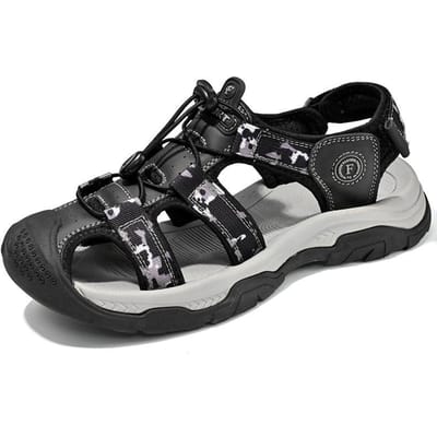 Zomer Nieuw Eerste Laag Koeienhuid Outdoor Strand Plus Size Casual Zachte Zool Uitgesneden Gesloten Teen Jongens Sandalen 46 zwart
