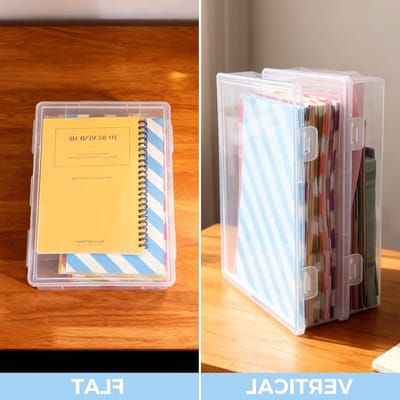 Set van 2 Opbergdozen met Deksel, 23 x 17 x 5 cm, Stapelbare Documentendozen voor Kantoor, Cosmetica en Organisatie