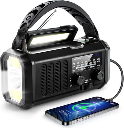 Zonne-radio 10000mAh met Crank, Noodradio, NOAA/AM/FM Weerradio, USB Type-C Opladen, LED Zaklamp en Leesh lamp voor Kamperen