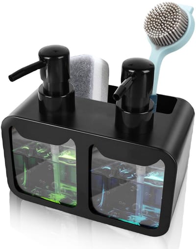 NTH products- Zeepdispenser 350 ml - Zeepdispenser Keuken - Sponshouder/Borstelhouder - Afdruipbak - Hoogwaardig ABS - Handdesinfectiemiddel - Afwasmiddeldispenser
