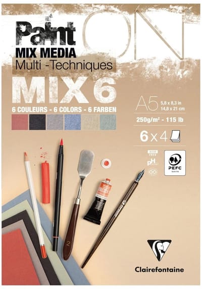 Clairefontaine Paint ON - Tekenpapier - Schilderpapier - 6 kleuren - A5 - 250 g - 24 vel