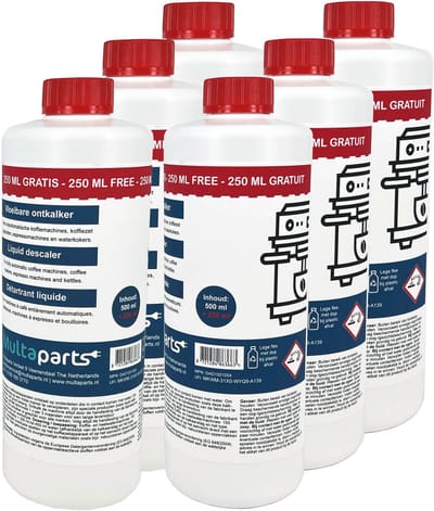 6 x Vloeibare ontkalker 750 ml voor (volautomatische) koffiezetapparaten | Made in Germany | Krachtige ontkalker, veilig voor machine | O.a. voor Bosch, DeLonghi, Jura, Krups, Nespresso, Philips, Saeco, Senseo, Siemens e.a. | Multaparts® huismerk