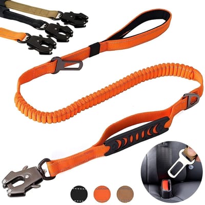 MAGICSHE Tactische Honden Riem Anti Trek - 1,15-1,65 M Schokabsorberende Nylon Hondenlijn - Reflecterende, Elastische Korte Hondenriem Voor Middelgrote En Grote Honden Oranje