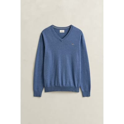 Gant Trui Classic Cotton V-Neck Denim Blue / male