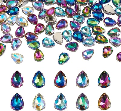 100 Stuks Facet Glas Druppel Claw Rhinestones voor DIY Kleding, Schoenen en Tas Versieringen