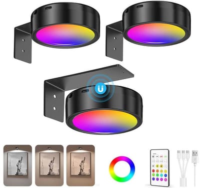 KZQ Wandlamp - Draadloze LED - Fotolijstlamp - Wandlamp - USB oplaadbaar - 3-delige set - Met afstandsbediening - Werkt op batterijen - Spot - Geschikt voor decoratieve posters en fotodisplays - Zwart