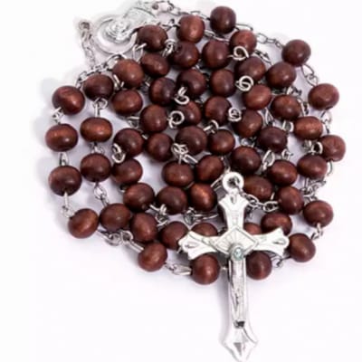 Rozenkrans ketting- Bruin -hout- Kruis 4 cm-Gebedssnoer - Charme Bijoux