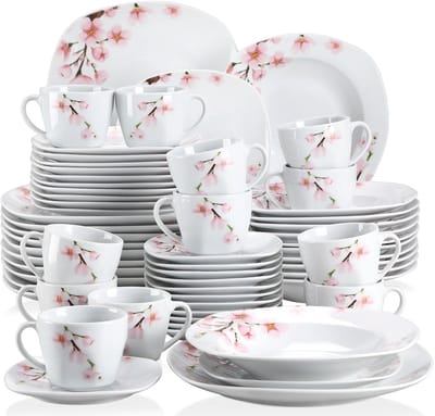 Home & Beyond® Serviesset 60-delig – Porselein – Servies voor 12 Personen – Dinerborden, Ontbijtborden, Soepborden, Kopjes & Schotels – Magnetron- & Vaatwasserbestendig