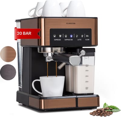Klarstein Koffiemachine Espresso Pistonmachine met Melkopschuimer, 1,8 L Mini Espressomachine met Piston, 20 Bar Compacte RVS , 1350 W Koffiemachine voor Cappuccino, Latte en Espresso - Stoompijpje Touch LED - Coffee Machine