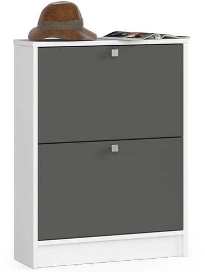 Klassieke Schoenenkast met 2 Kanteldeuren - 60 cm Breed - Wit en Grafiet Grijs