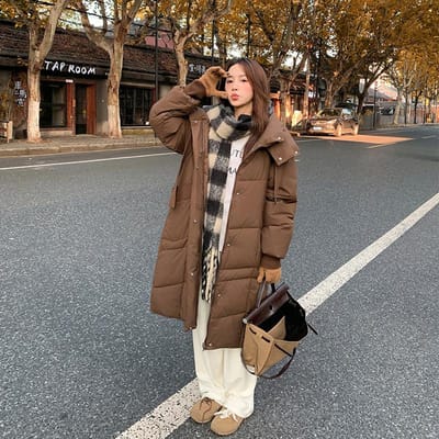 Dames Winter Hooded Oversized Longline Donsjas Casual XXL brown