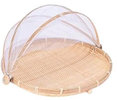 Ronde bamboe voedsel tent mand met deksel voor groenten en fruit