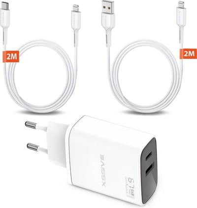 USB C Stekker met 2 Poorten - Incl. 2M Oplaadkabels - Geschikt voor iPhone en iPad met Lightning kabel
