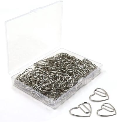 100 stuks schattige hartvormige paperclips voor documentenorganisatie - school en kantoorbenodigdheden - zilverkleurig