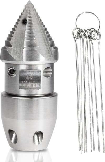 Riool Reiniger Mondstuk - Afvoer Jetter - Verstopte Leidingen Reinigen - Roterende Actie - 3/8 NPT - Zilver