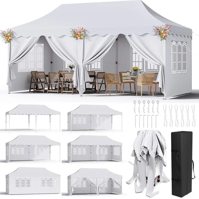 Jessi Store - Partytent 3x6 - Partytenten - Paviljoen - Feesttent - Opvouwbaar - Waterdicht - Wit - 6 Zijpanelen - UV 50+
