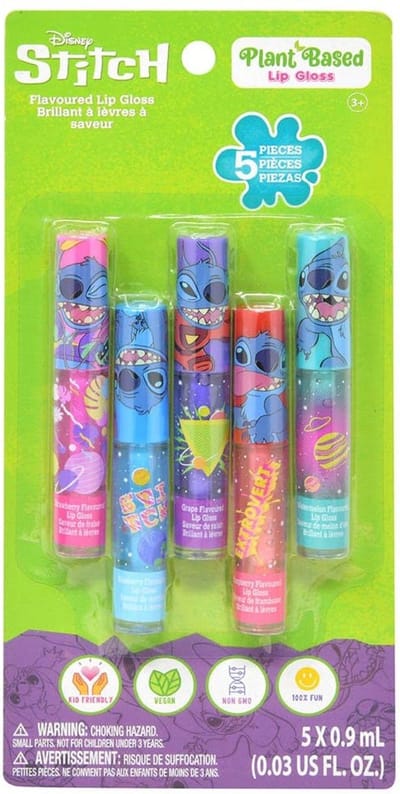 Disney Stitch 5-delige smaken Lipgloss Set voor Kinderen – Veilige Waterbasis Gloss – Vrolijke Kleuren - 5x 0,9 ml.