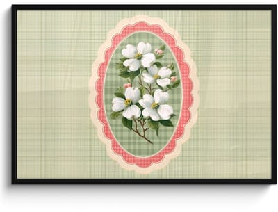 Poster in lijst - Fotolijst 120x80 cm - Posters - Bloemen - Illustratie - Geruit - Groen - Posterlijst zwart - Decoratie - Wanddecoratie woonkamer - Muurdecoratie slaapkamer