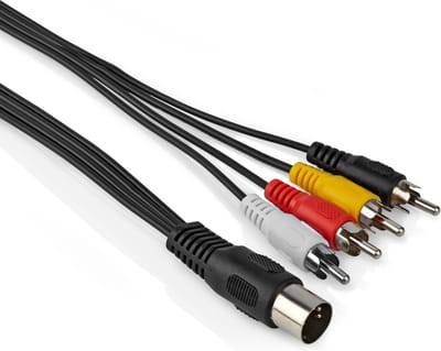 DIN naar Tulp kabel - DIN 5-Polig - 4x Tulp male - Stereo - Analoog - 1 meter - Zwart