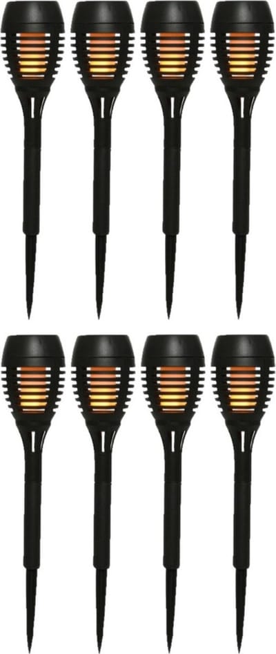 Lumineo Tuinfakkels - 8x stuks - Solar licht - vlameffect - 27 cm - zonne-energie - Prikspots - tuinverlichting