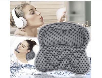 Badkussen met zuignappen, badkussen ademend 4D Air Mesh, badkussen voor nek- en rugontspanning, ergonomisch badkussen nek, spa-badkussen, grijs