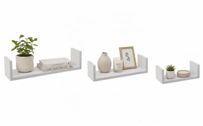5five Zwevende wandplanken Fixy - set in 3x maten lengte 22/32/42 cm - wit - hout - boekenplanken - muurplanken - opbergplanken - hangplanken