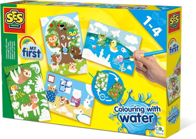 SES Creative - My First - Kleuren met Water - Verborgen dieren – Verven - zonder geknoei - inclusief 4 kleurplaten en kwast - steeds opnieuw te gebruiken – 1 tot 4 jaar