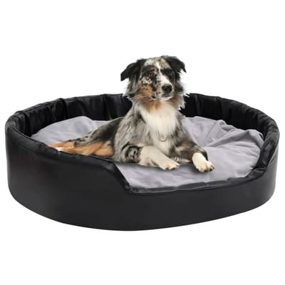 vidaXL - Hondenmand - 99x89x21 - cm - pluche - en - kunstleer - zwart - en - grijs