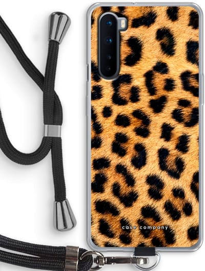 Case Company® - Hoesje met koord geschikt voor OnePlus Nord hoesje met Koord - Luipaard - Telefoonhoesje met Zwart Koord - Bescherming aan alle Kanten en Over de Schermrand