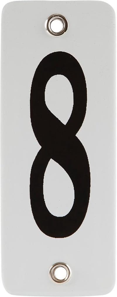 Emaille koppelbaar huisnummer wit nr. 8