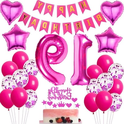 Ballonnen voor 19e Verjaardag Meisje - Roze en Rode Decoraties, Folie Ballonnen en Taartdecoraties voor Feestelijke Vieringen
