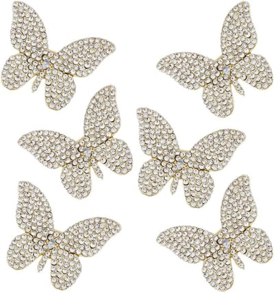 6Pcs Gouden Vlinder Broche Legering Strass Vlinder Pin Metalen Dier Broche Pin Crystal Vlinder Broche Birthstone Broche Pin voor Valentijnsdag Gift