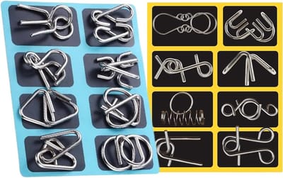 Metalen Puzzels - Denkspel Kit - Mentale Behendigheid - 16 Delige Set - 18 x 14 x 2 cm - Zilver