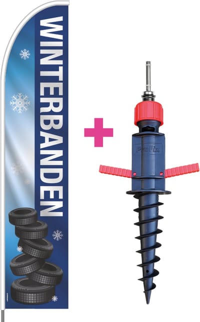 Beachflag - Winterbanden - Vlag + Grondboor + Rotator + Hengelsysteem + Draagtas - Actievlag.nl