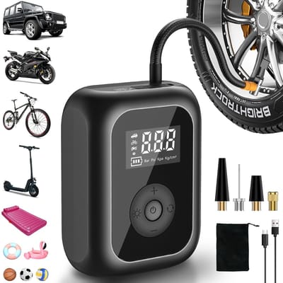 Ynkkvre - compressorpomp - draagbare mini luchtpomp 150PSI - draadloze bandenpomp met digitaal LCD-scherm - oplaadbare luchtcompressor voor auto, fiets, motor, scooter en ballen