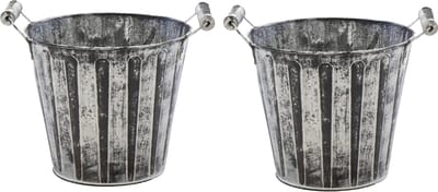 Mega Collections Emmer/plantenpot/bloempot - 2x - zink - antraciet/grijs - D17 x H15 cm