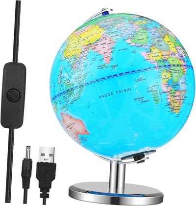 Verlichte Wereldbol - Educatieve Aardbol - Thuis Leren - 360 Graden Roterend - 25 cm Hoog - Multicolor